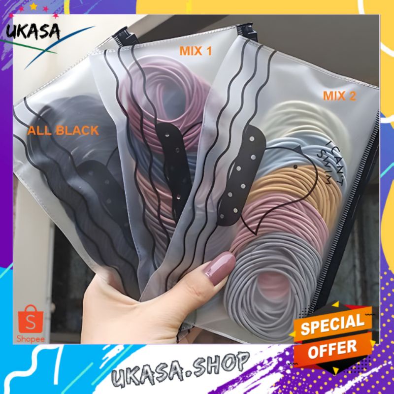 UKASA | IKAT RAMBUT KARET POLOS ELASTIS GAYA KOREA WANITA 100PCS / KARET RAMBUT / KARET GELANG KUCIR