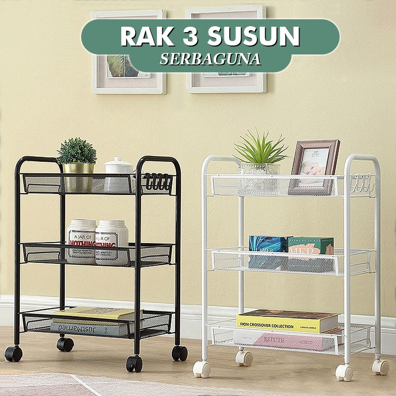 Rak Dorong 4 Susun Bahan Besi - Rak Lantai Beroda Rak Penyimpanan Serbaguna Rak Ruang Tamu/Rak Dorong 4 Tingkat MURAH