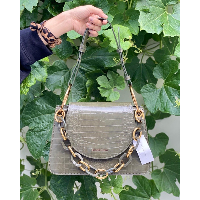 Croc Effect Chunky Chain Link Shoulder Bag