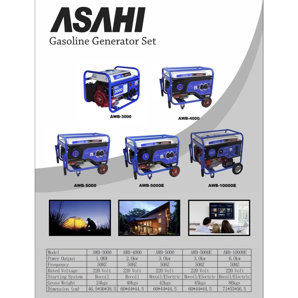 Genset ASAHI AWB5000E 3000Watt / Generator ASAHI AWB 5000E 3000W - Genset Generator Gasoline Bensin