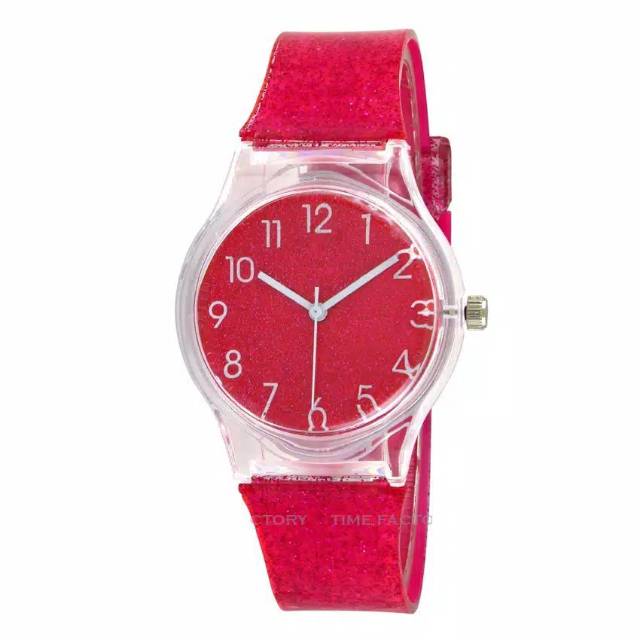 Jam Tangan Wanita Anak Perempuan Fashion Jelly Glitter /  Manik Rubber Analog