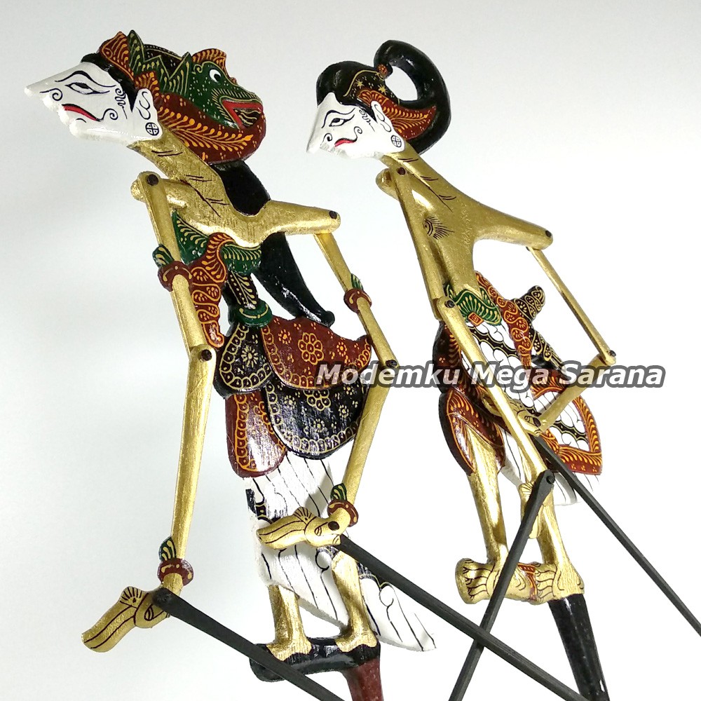 Miniatur Wayang Kayu Batik Emas Arjuna Srikandi - Ukuran XL 54x17x1 cm