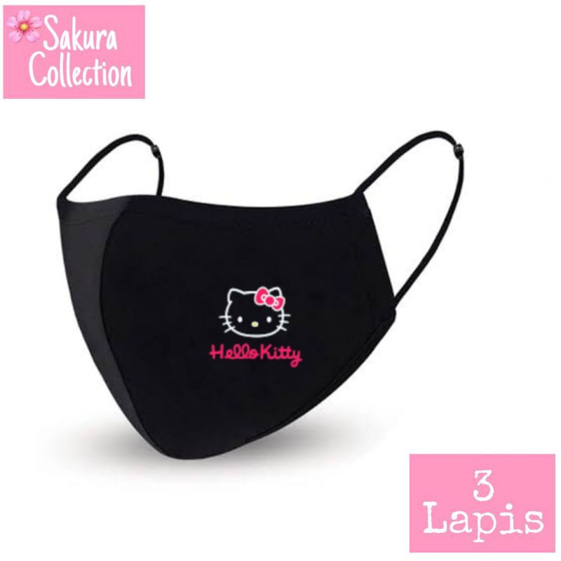 Masker Hello Kitty Kain 3ply / Lapis - Scuba Anak Dewasa - Earloop