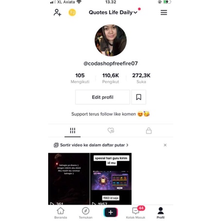 Jual akun tiktok 100k followers real indo aktif