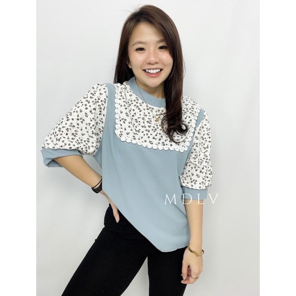 MDLV ~ 2466# Miriam Patchwork Top Atasan Blouse Leopard Fashion Import