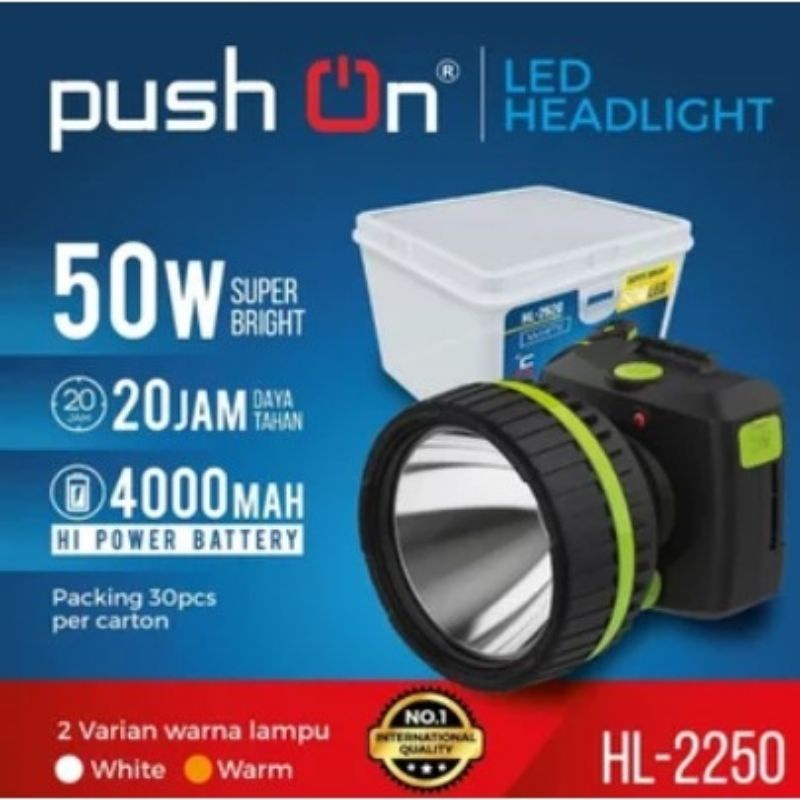 Senter Kepala Push On Original 50 Watt HL-2250 4000mah Super Terang