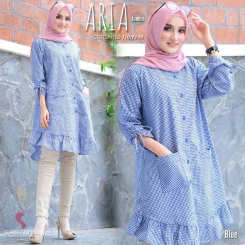 [Bisa COD] Baju Atasan Muslim Wanita Tunik Aria Terbaru Disanin Kekinian [Katun Kotak] Untuk Kasual