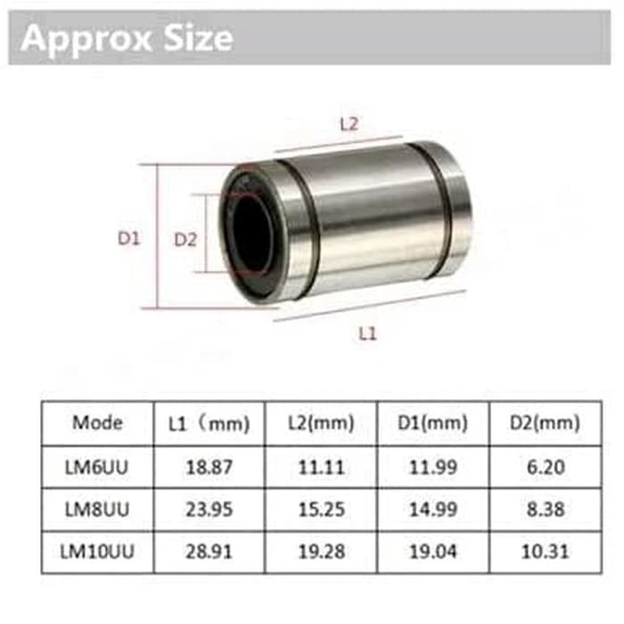 LM8UU Linier Bearing Bushing 8mm CNC 3D Printer Mekanik Machine