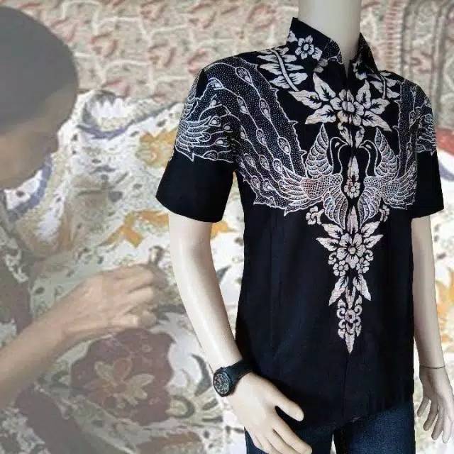 tey-17 Batik Pria ASJ SA HRB026 Kenongo Kemeja Tosca Pendek Pekalongan Padi M L Xl Sogan Tulis ::
