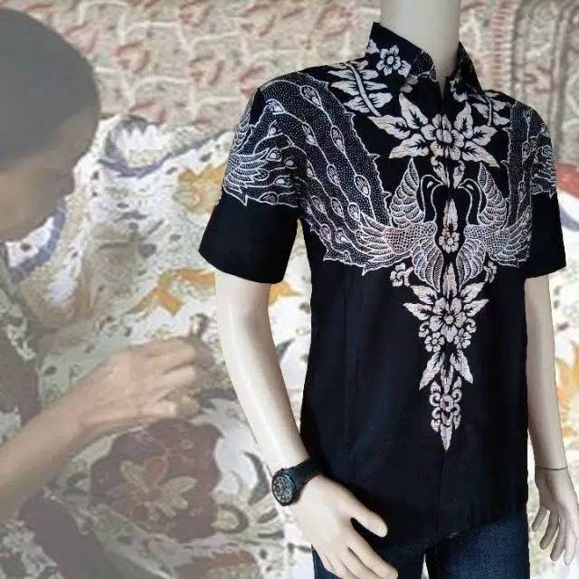 tey-17 Batik Pria ASJ SA HRB026 Kenongo Kemeja Tosca Pendek Pekalongan Padi M L Xl Sogan Tulis ::