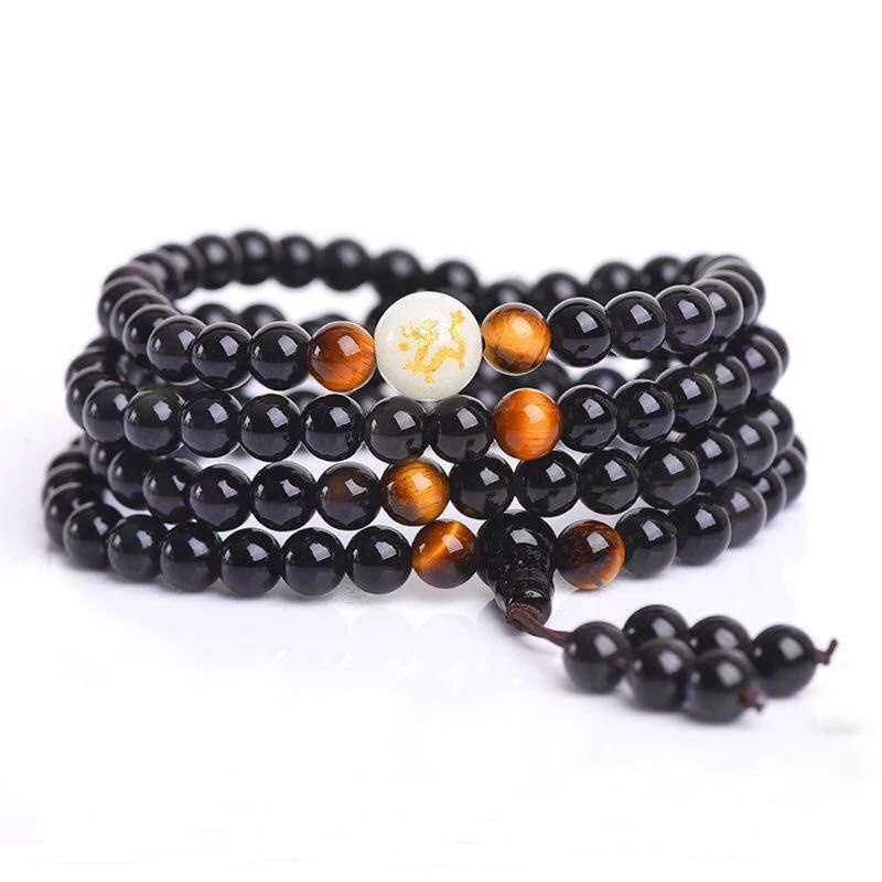 SIY  Amazing Sleep Aid 108 Beads Black Obsidian Therapy Luminous Bead Multi Bracelets