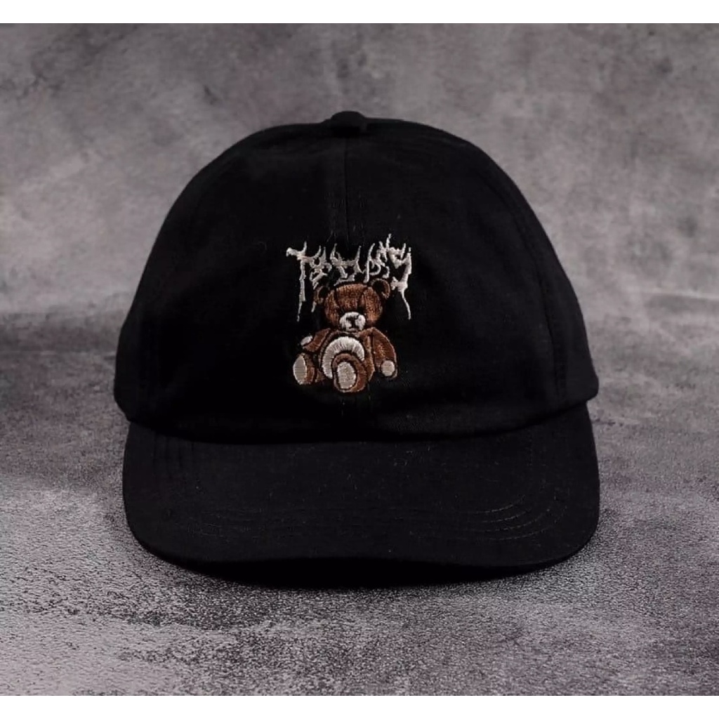 Topi baseball ediko bahan rafel premium pengait cakop besi pria wanita-Taddy bear hitam