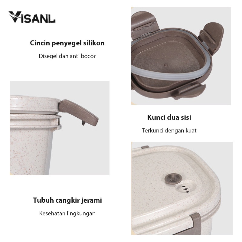 Lunch Box + Cangkir Sup  / Kotak makan Free Sendok/Anti Bocor/Mangkuk sup Portable Set