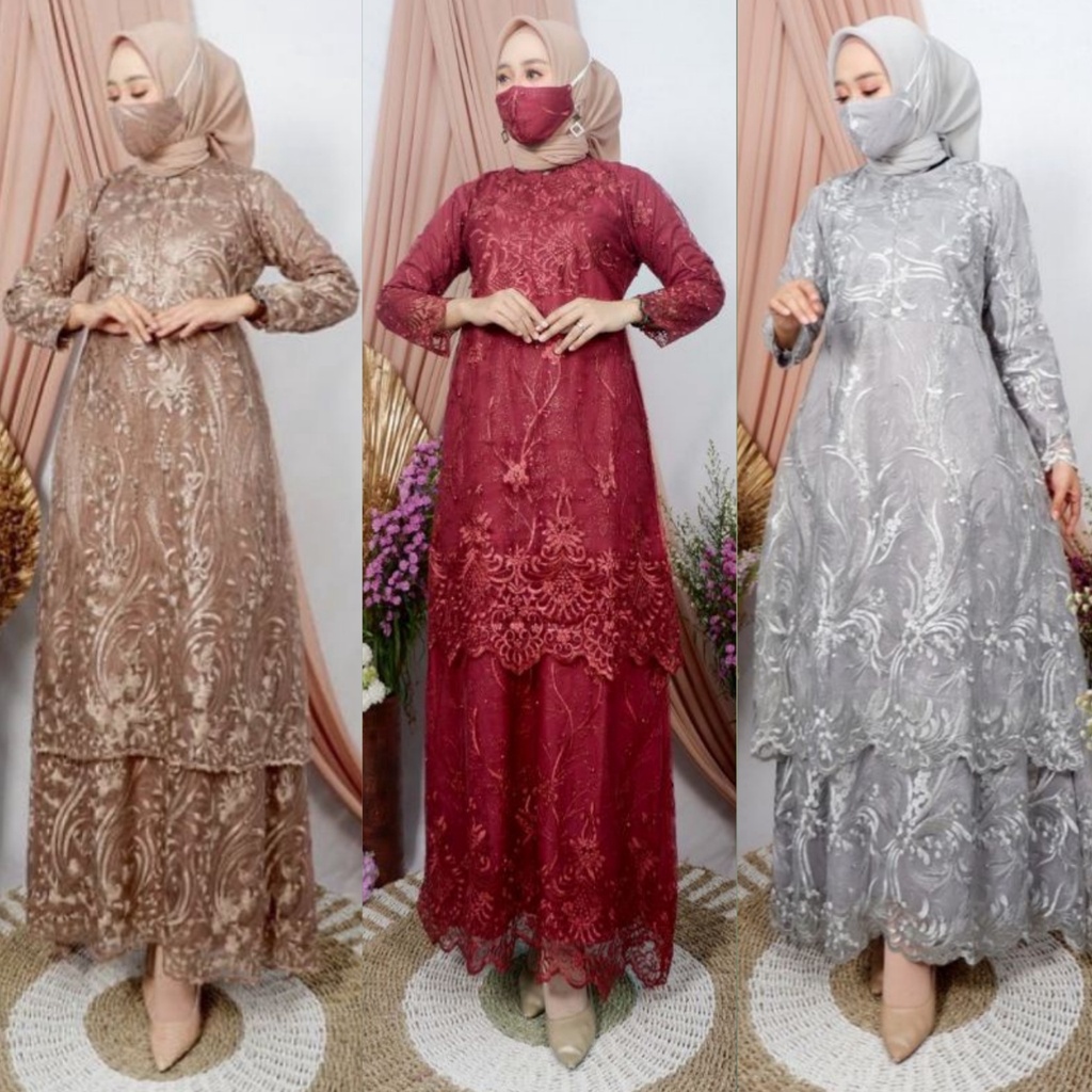 GAMIS TILE MUTIARA TINGKAT BUSUI JUMBO/GAMIS TULLE TINGKAT BUSUI JUMBO/GAMIS KEBAYA TULLE JUMBO/BAJU