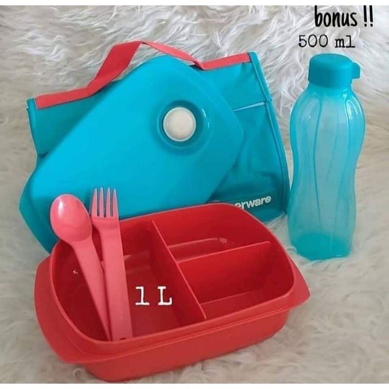 Lunch box set besar plus tas free botol tepak tempat makan tupperware
