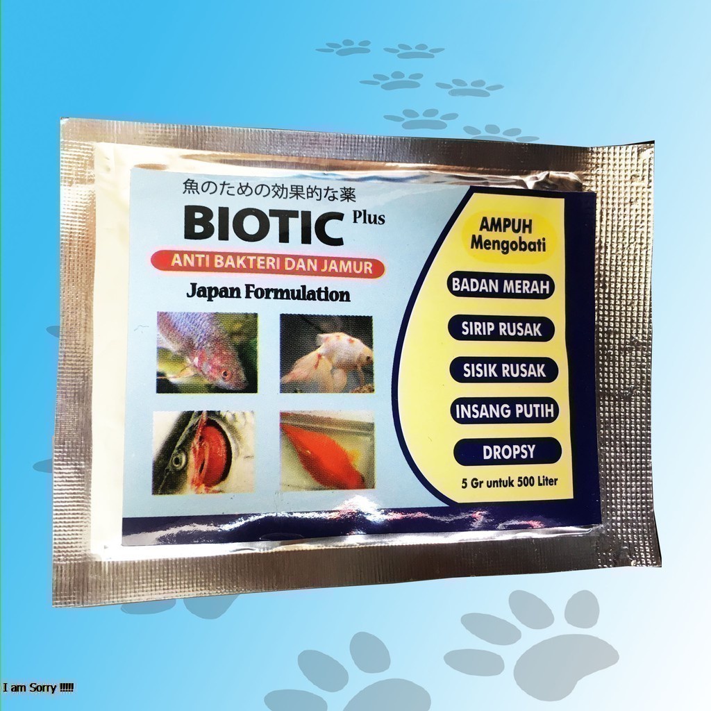 OBAT ANTI BAKTERI &amp; JAMUR IKAN HIAS - BIOTIC PLUS 5 GRAM - SEMBUHKAN SIRIP LUKA INSANG PUTIH , DROPSY SISIK RUSAK FISH &amp; CUPANG - MURAH GARANSI ASLI KUALITAS ORIGINAL PET ANIMAL VETERINARY TAMASINDO VITAMIN BIO TIC HEWAN BINATANG PELIHARAAN MITRAPETLOVER