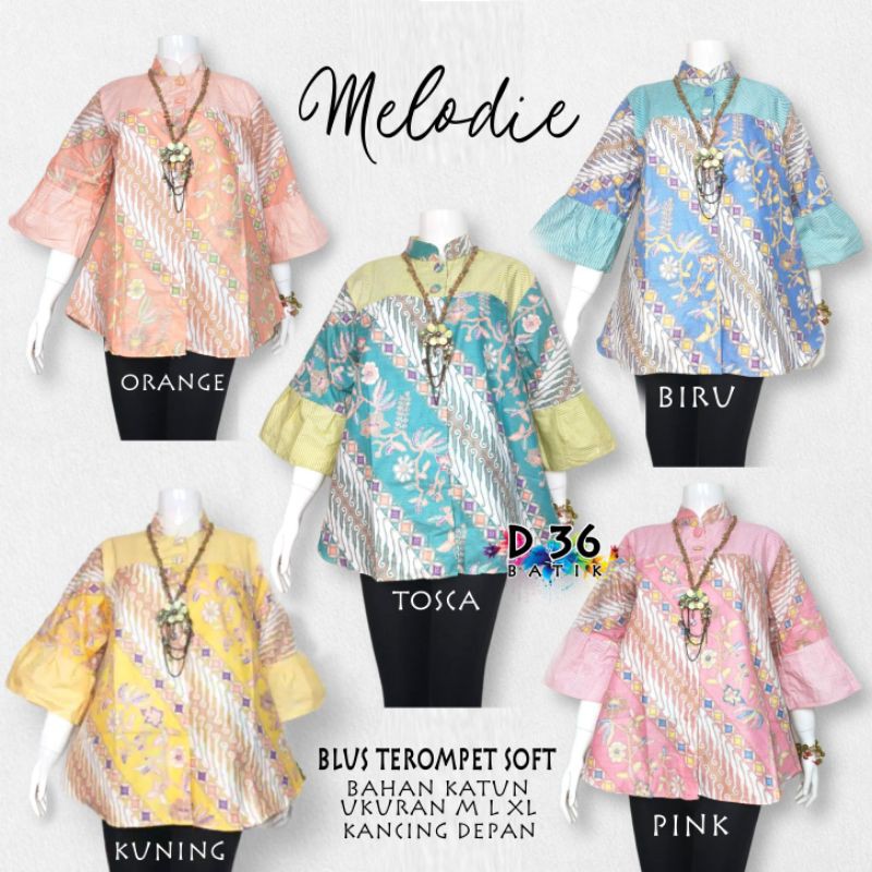 Blus katun halus warna pastel soft Melodie atasan Baju kerja kuliah kasual batik wanita remaja abg cewek cewe murah cantik modis fashion kece keren sekolah nongki seragam seragaman pkk terbaru kekinian