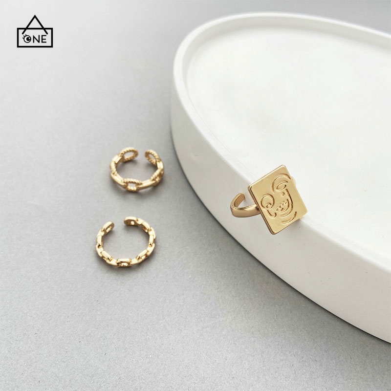 COD❤3pcs / Set Cincin Rantai Emas Model Terbuka Dapat Disesuaikan Untuk Aksesoris A one