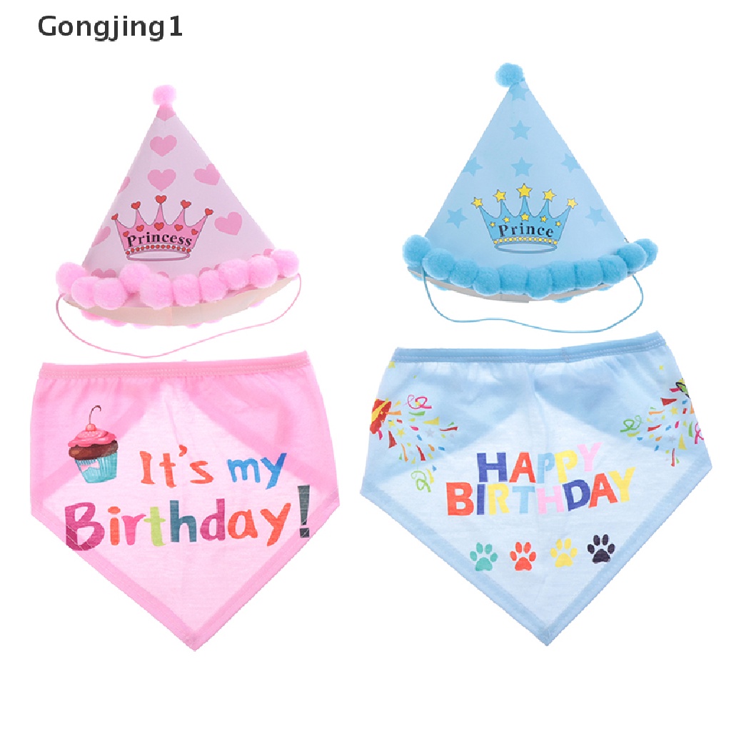 Gongjing1 Topi Kerucut Motif Tulisan Happy Birthday Untuk Kostum Anjingkucing