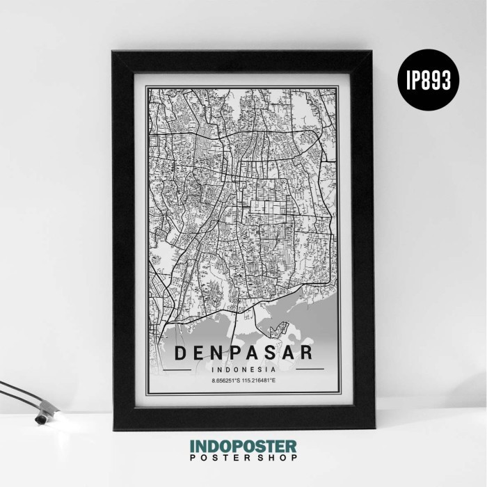 

Poster City Map Peta Kota Denpasar Bali Indonesia PIPIMOCI A3 45X30cm