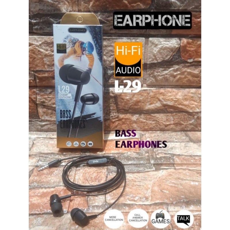 Handsfree Music L29 Audio Stereo Super Bass Universal Headset Earphone Xiaomi Oppo Realme Samsung