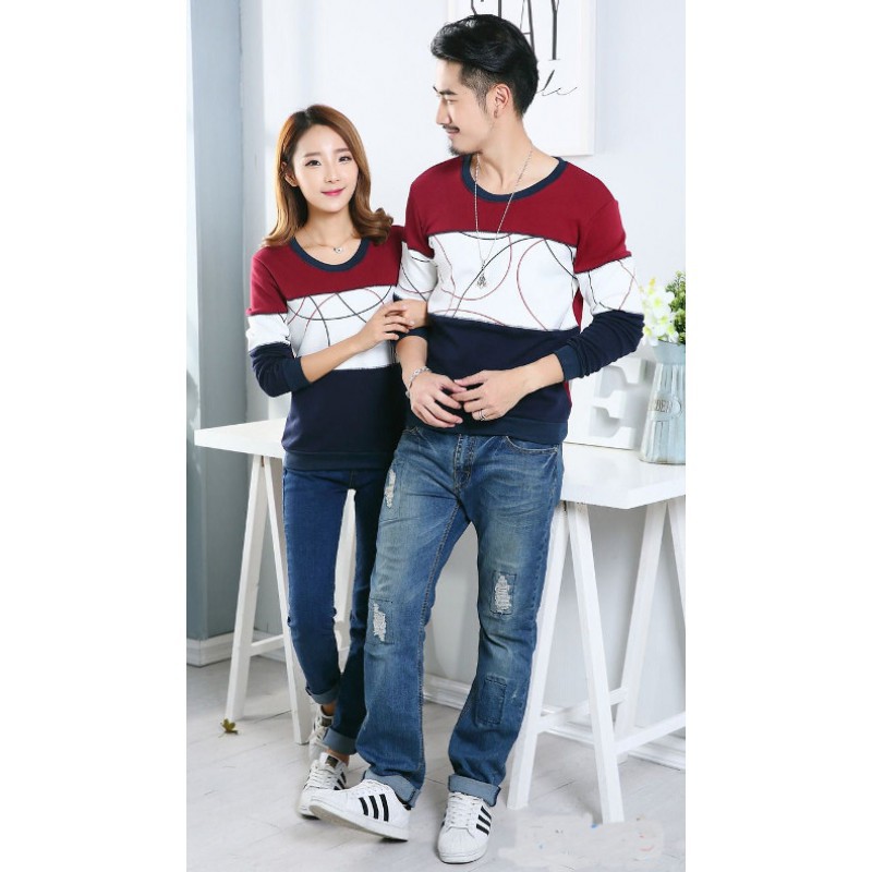 Sweater Round Kombinasi / baju couple / sweater couple / kaos couple