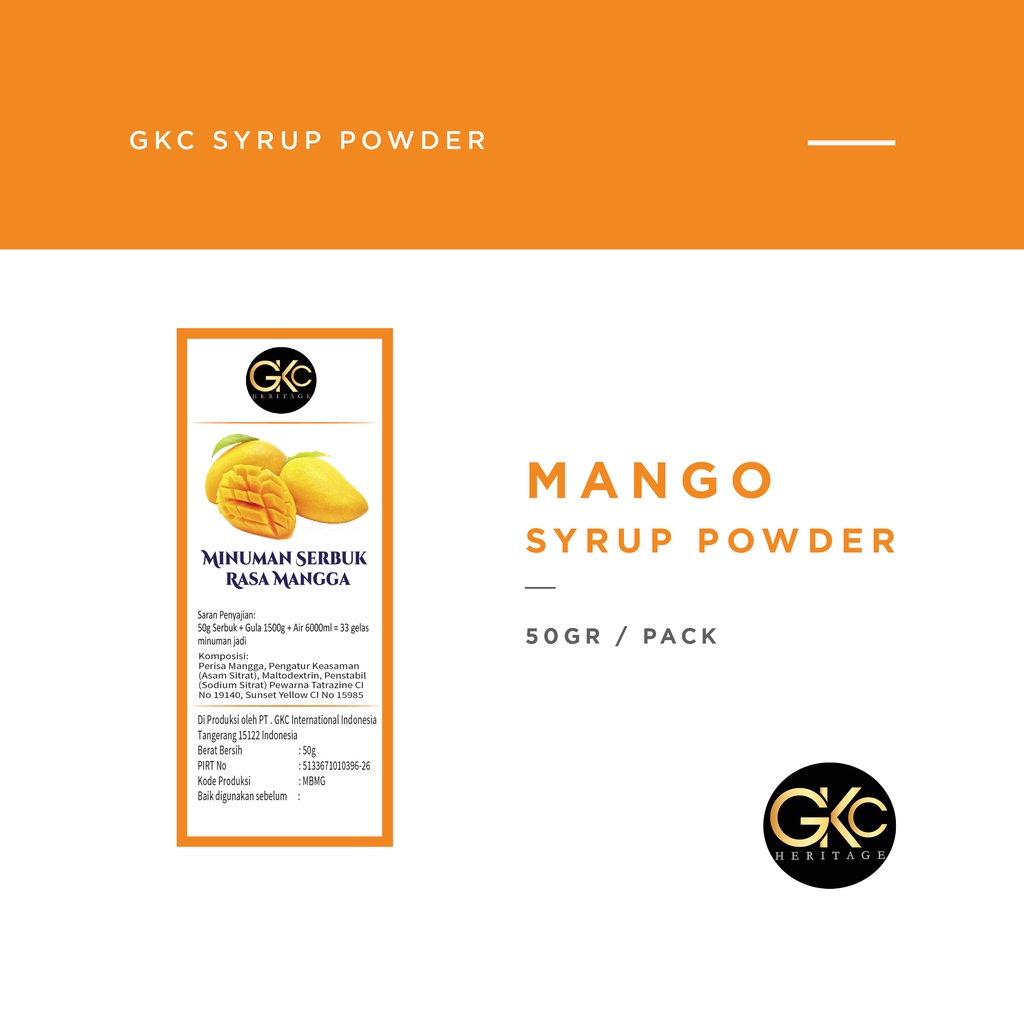 Bubuk Sirup Mangga / Mango Powder Syrup Serbuk Minuman Powder Drink GKC Heritage Konsentrat 50 gram