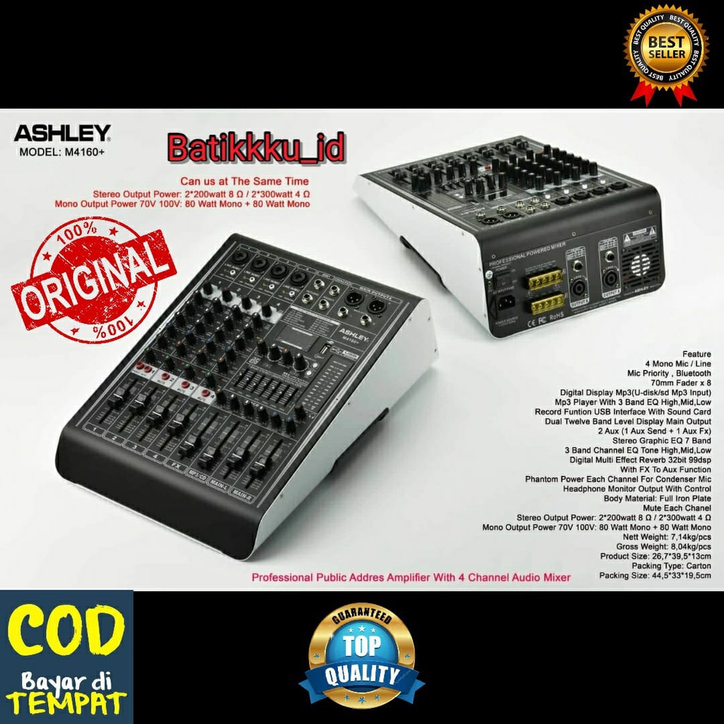 POWER MIXER  ASHLEY M 4160+ M4160+ M 4160 + 4CH ORIGINAL DOUBLE OUTPUT MONO + STEREO
