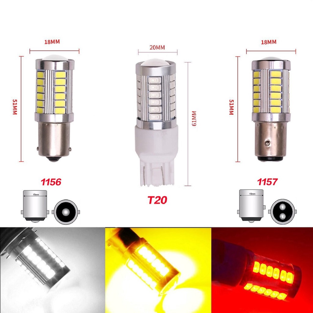 Lampu LED T20 7440 33 Mata Mobil Rem Sein Lensa Projektor SUPER BRIGHT Rem Senja Titik SMD 12v 24v Tancap  W21W 7440 Mundur Sign Motor DC 12V