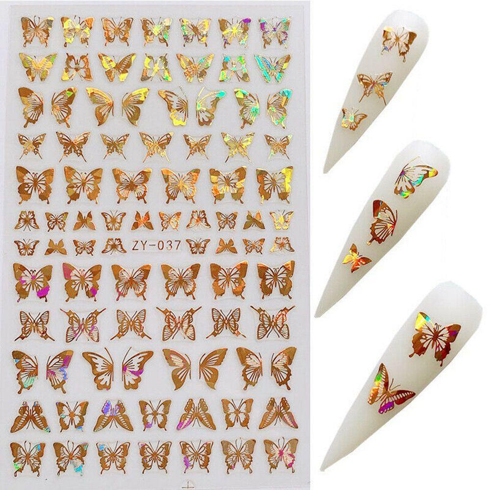 R-bunga Stiker Kuku Manicure Gold Silver DIY Nail Art Hologram