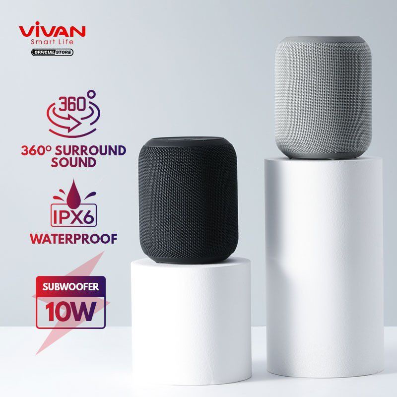 SPEAKER PORTABLE BLUETOOTH 5.0 TWS VIVAN VS12 SURROUND SOUND 360°10W Waterproof IPX6 - ORIGINAL