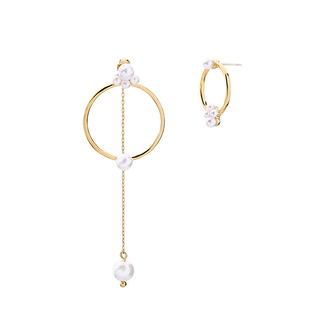 LRC Anting Tusuk Fashion Gold Circle Geometric Asymmetrical Pearl Earrings F78306