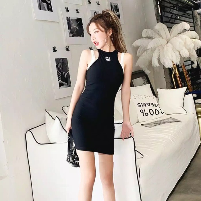 TBI Dress Bodycon Liana Hitam Putih Baju Wanita Murah Casual