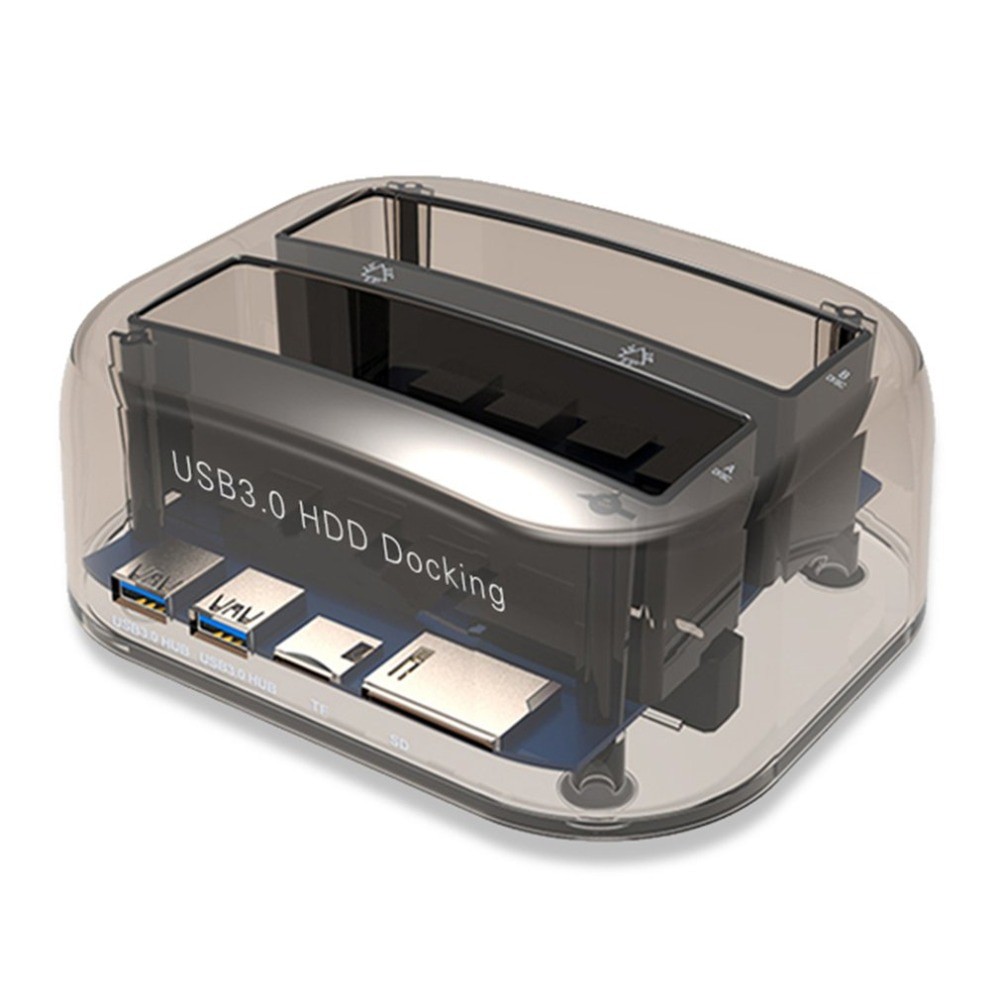 Docking Harddisk 2 Bay with USB HUB and Card Reader Transparan