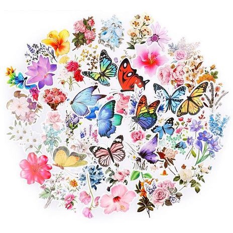 Pretty Butterfly Flowers Paper Sticker (10pcs)