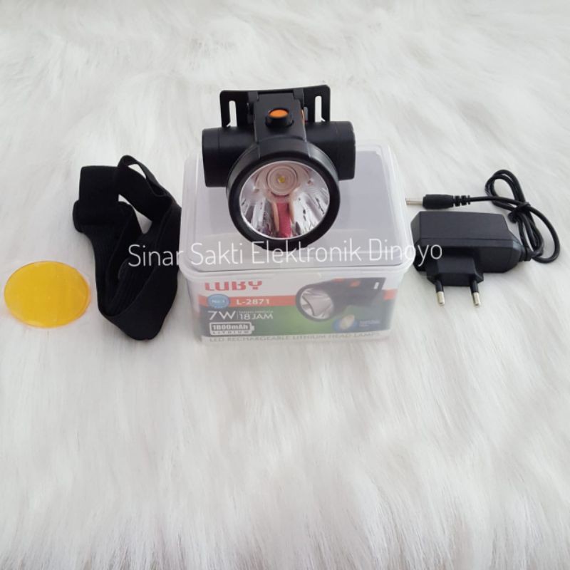 Senter kepala Headlamp Head Lamp Luby charge LED 7 W watt putih kuning