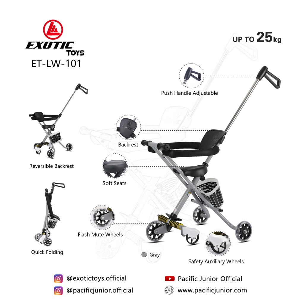 EXOTIC MAGIC STROLLER ET LW 105 Kursi Dorong Anak Jok 2 Arah (Hadap Depan dan Hadap Pendorong )  EXOTIC ET LW 101 EXOTIC ET LW 001-1