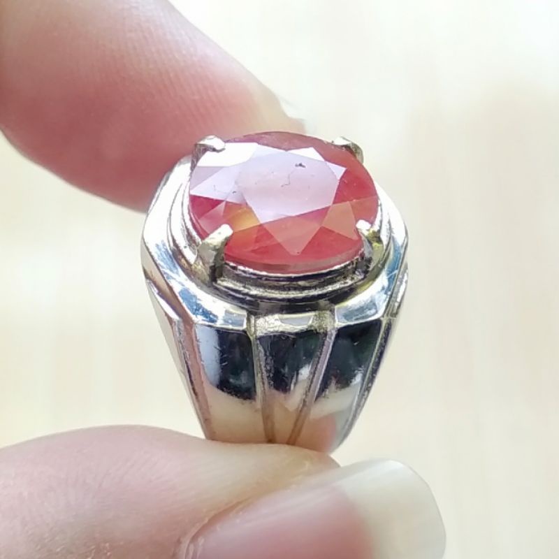 Cincin Batu Permata Natural Padparadscha Sapphire / Red Orange Safir