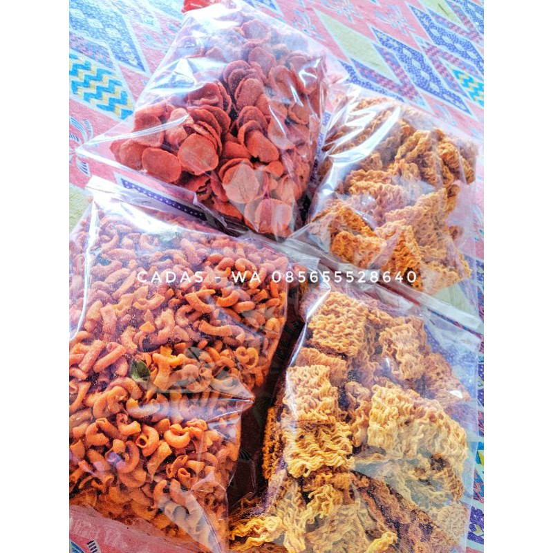 

CADAS KEMASAN 500gr /Camilan pedas/Makroni/Spiral/Seblak/Basreng/Mie Kriuk