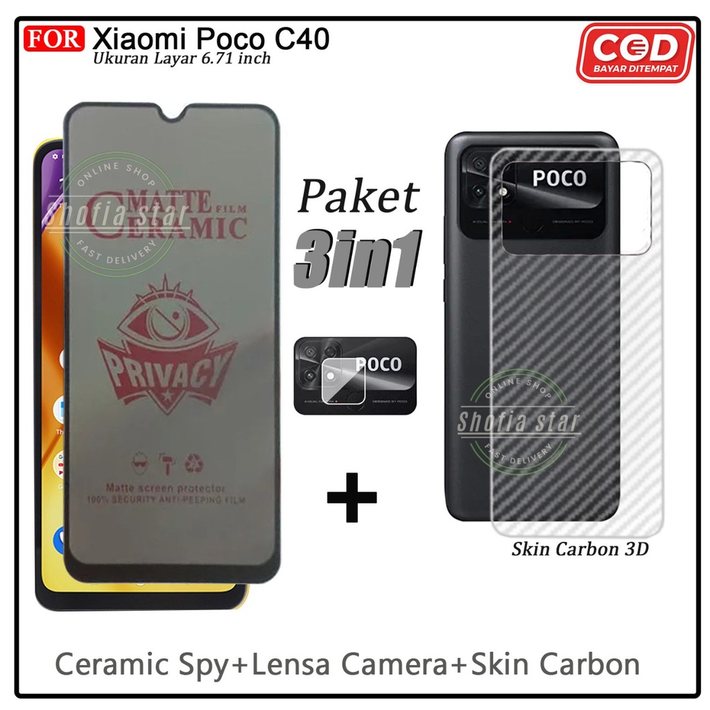 3in1 Anti Gores Ceramik Privacy Matte Poco C40 M4 Pro Poco x3 Gt X3 X3 Nfc X3 Pro M3 M3 PRO 5G Anti Spy Full Cover