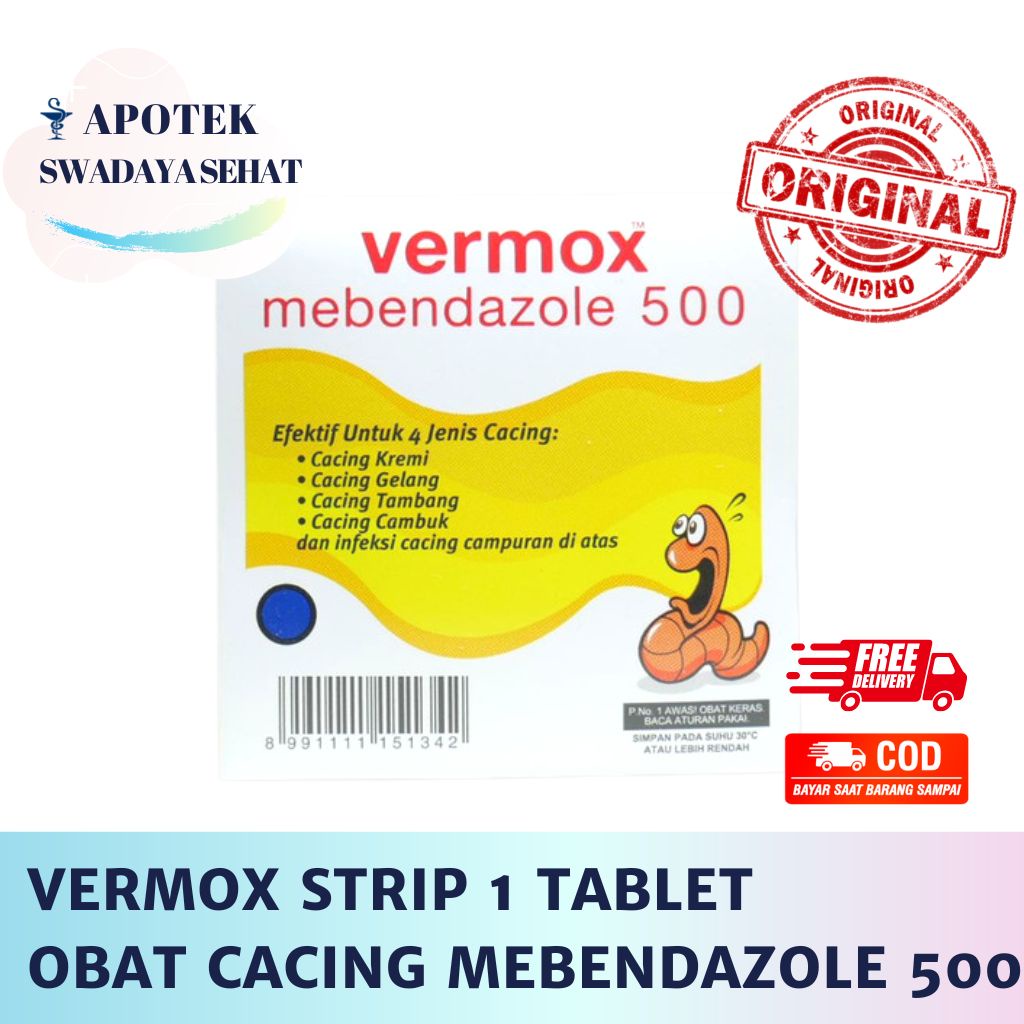 VERMOX Strip 1 Tablet - Obat Cacing Dewasa Meben Cacingan