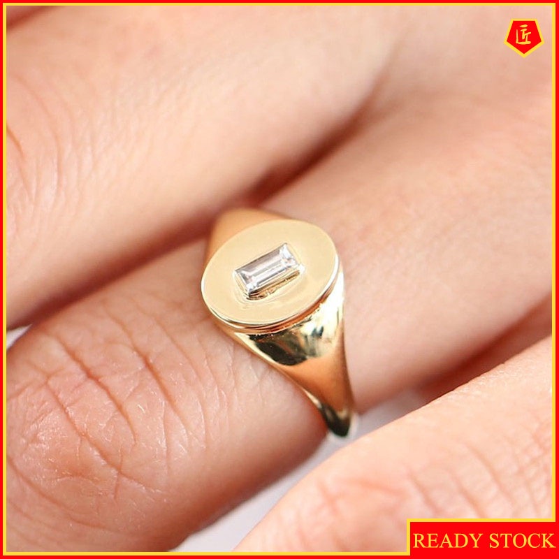 [Ready Stock]Creative 14K Gold Inlaid Square Diamond Signet Ring