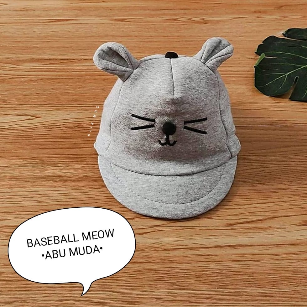 Topi Bayi Laki-Laki Motif Baseball Meow / Topi Anak Bayi Usia 0-2 Tahun-2