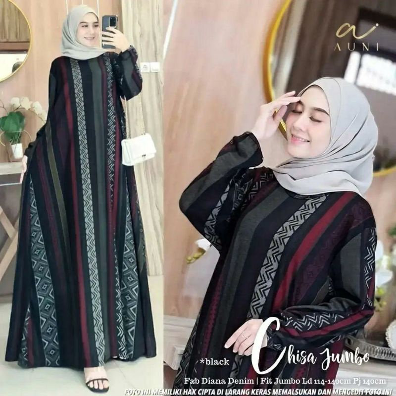 Chisa Jumbo Maxy, GAMIS WANITA MUSLIM CANTIK FIT XL-XXXXL LD 114-140 BAHAN DIANA DENIM PREMIUM OOTD TERMURAH