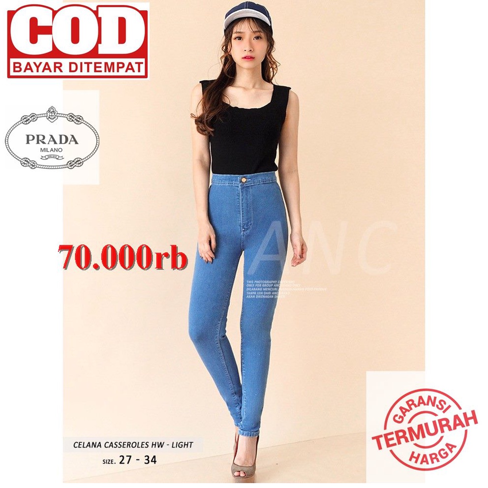 prada celana jeans hw highwast polos tidak luntur bahan lentur dan nyaman