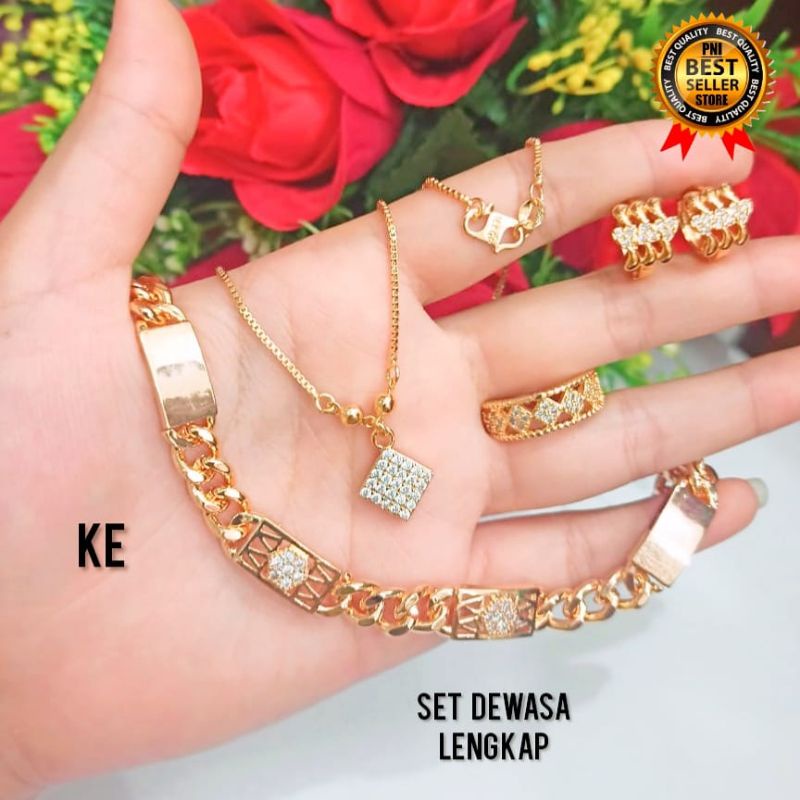 Set Dewasa Permata 4Plat varian Motif Perhiasan Wanita Gold dan Silver (COD)