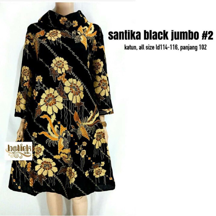 SANTIKA BLACK JUMBO #2 BATIK SOGAN PREMIUM SARIMBIT HIJAB DRESS MODERN SERAGAM KERJA TUNIC