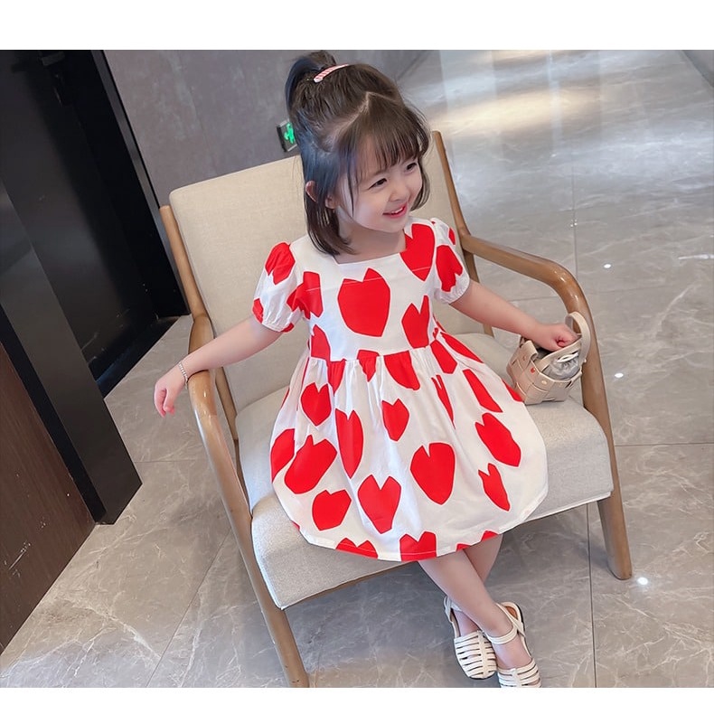 Promo !! Dress katun anak perempuan/dress anak korean murah/ Dress abstract love baloon uk 2-5 thn