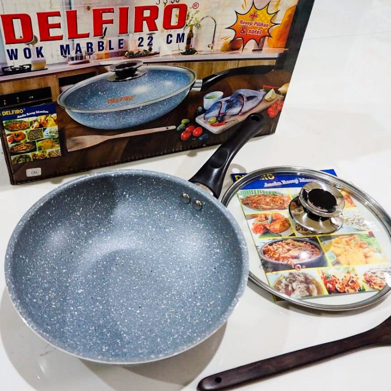 Delfiro Wok Marble 22 cm Anti Lengket dan Kokoh