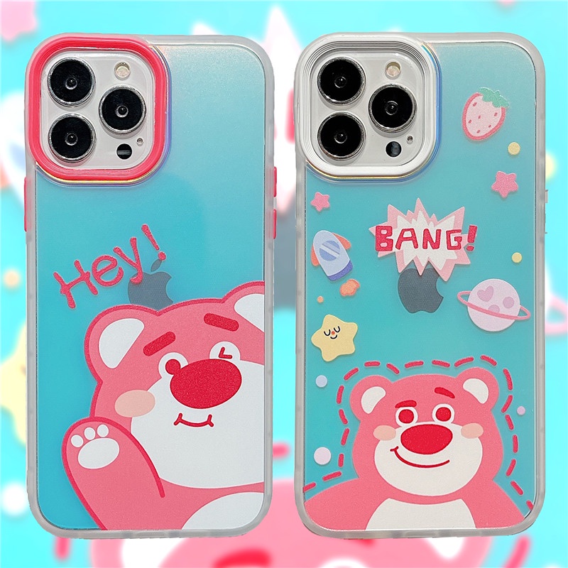 Casing iphone 11 12 13PROMAX X XS XR XSMAX 7 / 8plus shockproof Motif Beruang Strawberry